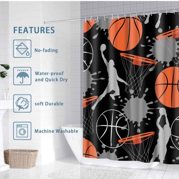 Basketball Shower Curtain| Standard Size 72” x 72” - Picture 4 of 4